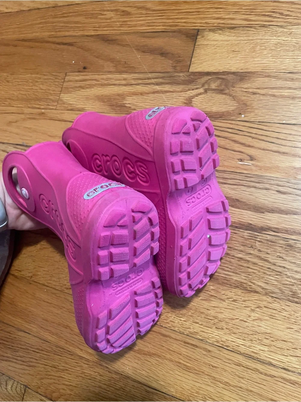 CROCS Kids Waterproof Handle Rain Boot in Bright Pink